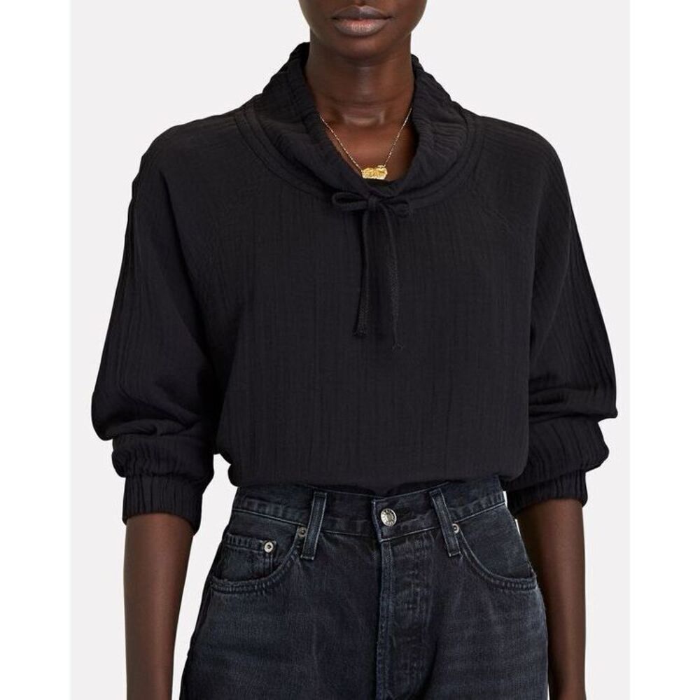 Xirena Shay Cotton Gauze Top Funnel‎ Neck Black size Small